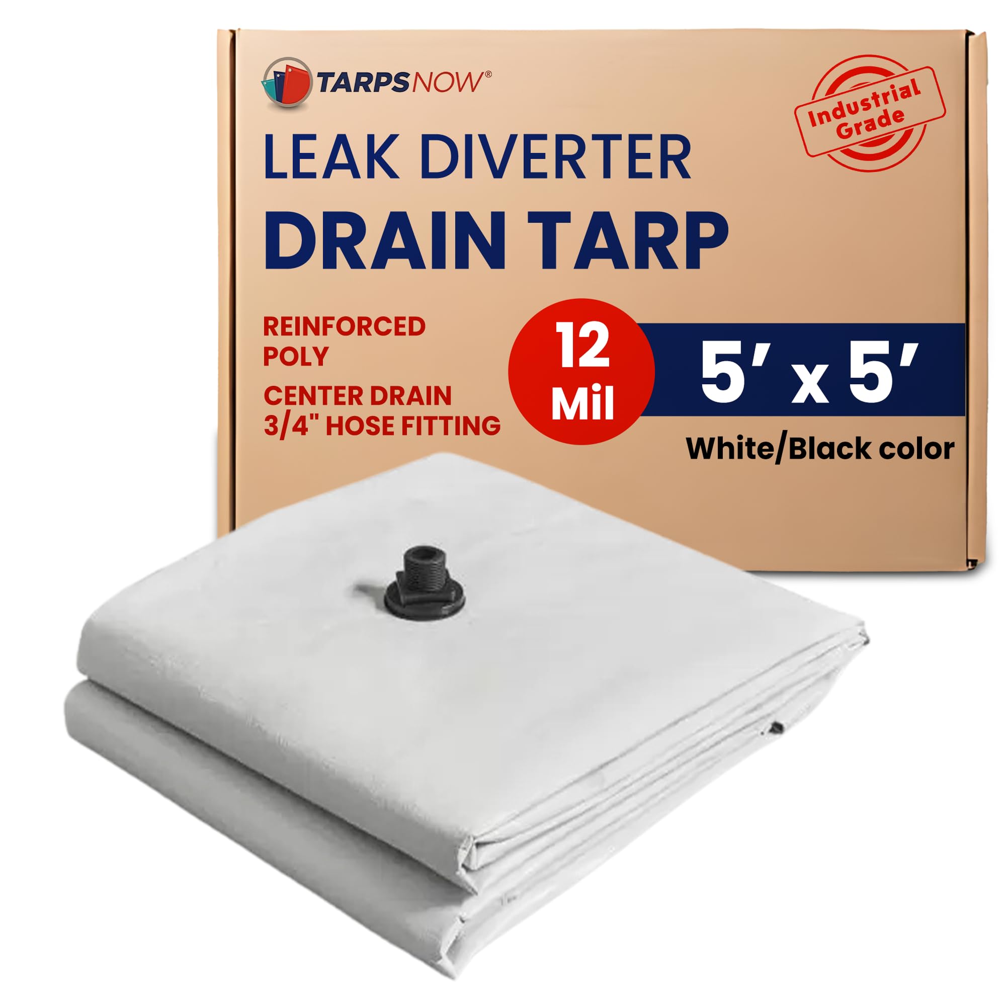 Tarps Now 5x5 ft Leak Diverter Tarp & Roof Rain Diverter – 12 Mil